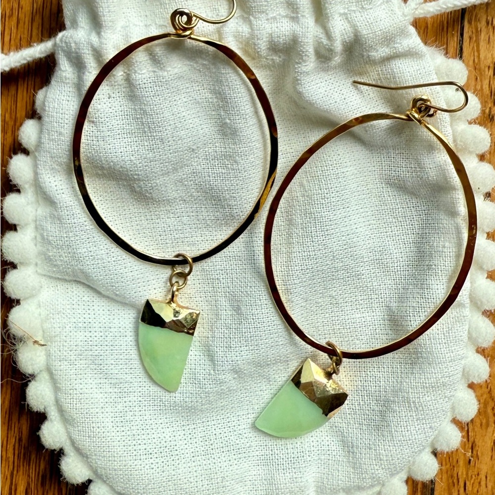 Gold and Green Hoop Earrings
